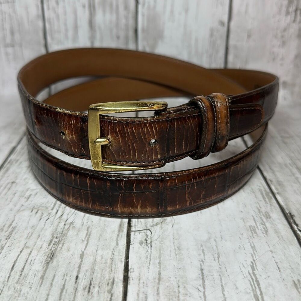 Brighton Genuine Leather Belt Mens 46 Brown Solid Brass‎ Buckle X4809 USA